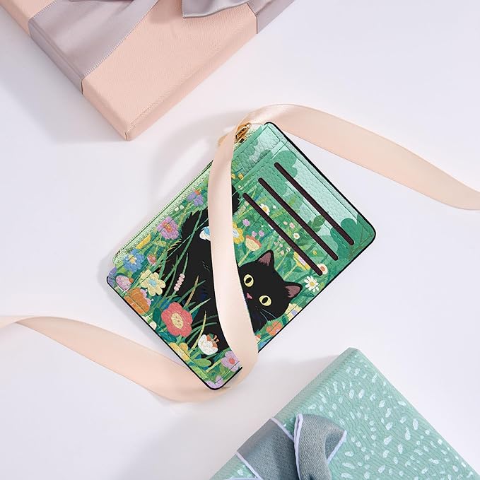 Tipmile Credit Card Holder for Women Slim Minimalist Front Pocket RFID Blocking Wallet Small Compact Card Case with ID Window, Kitten
