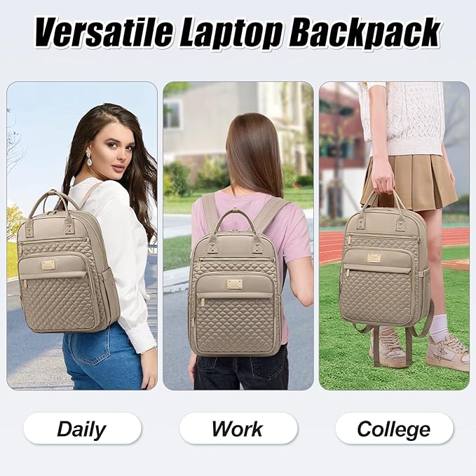 Laptop Backpack for Women,15.6 Inch Laptop Backpack for Work,Water Resistant Travel Backpack,College Bookbag with Wallet (Khaki)