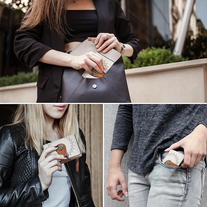 Tipmile Small Wallet for Women Bifold RFID Blocking Card Holder Leather Wallets with Zipper Coin Pocket