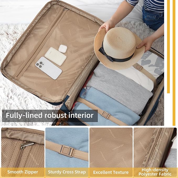 Softshell Luggage Expandable 4 Piece Set (16/20/24/28 Inch) Suitcase Softside Lightweight Luggage Travel Set Elegant Suitcase (Steel Blue)