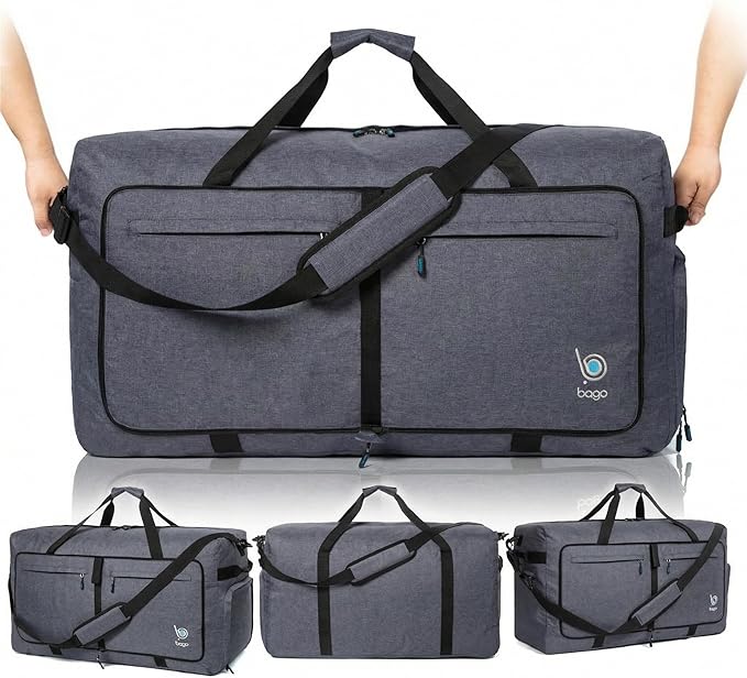 Bago Large Duffle Bag for Travel Women & Men. Durable Lightweight Foldable Travel Duffel Bags For Traveling Women. 100L Duffle Bags for Overnight Bag With Shoe Compartment Collapsible Weekender duffel