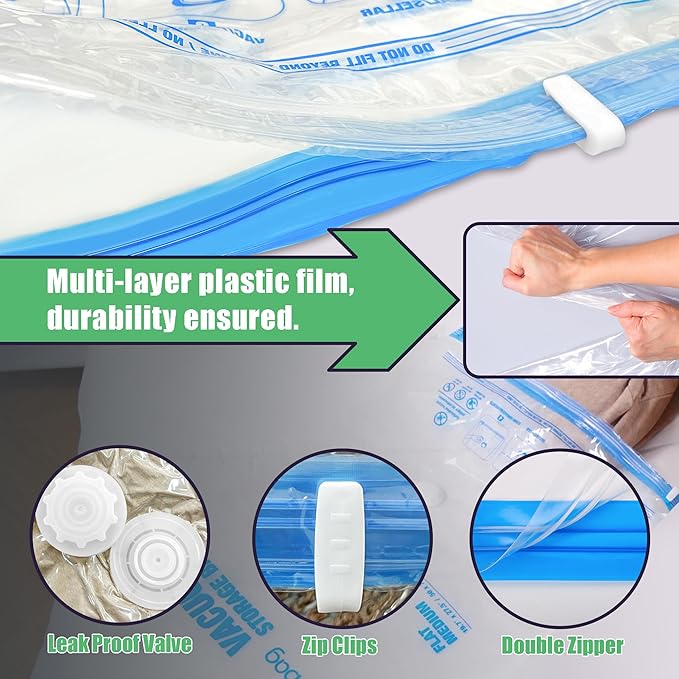 HIBAG 15 Jumbo Vacuum Seal Bags for Clothing, Vacuum Storage Bags for Clothes, Comforters, Blankets, Bedding (15J)
