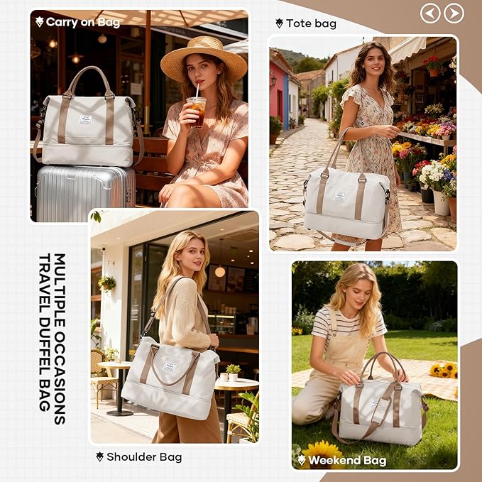 Travel Duffel Bag, Sports Tote Gym Bag, Shoulder Weekender Overnight Bag for Women