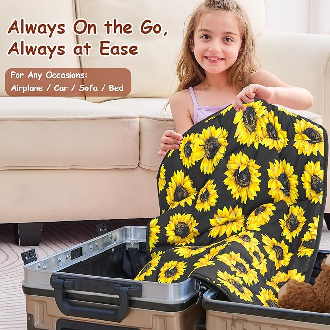 yescool Weighted Lap Blanket 2 Pounds Cooling Weighted Lap Pad, Sunflower Small Weighted Blanket, Weighted Throw Blanket Gifts for Travel Indoor Outdoor, 20"x30"