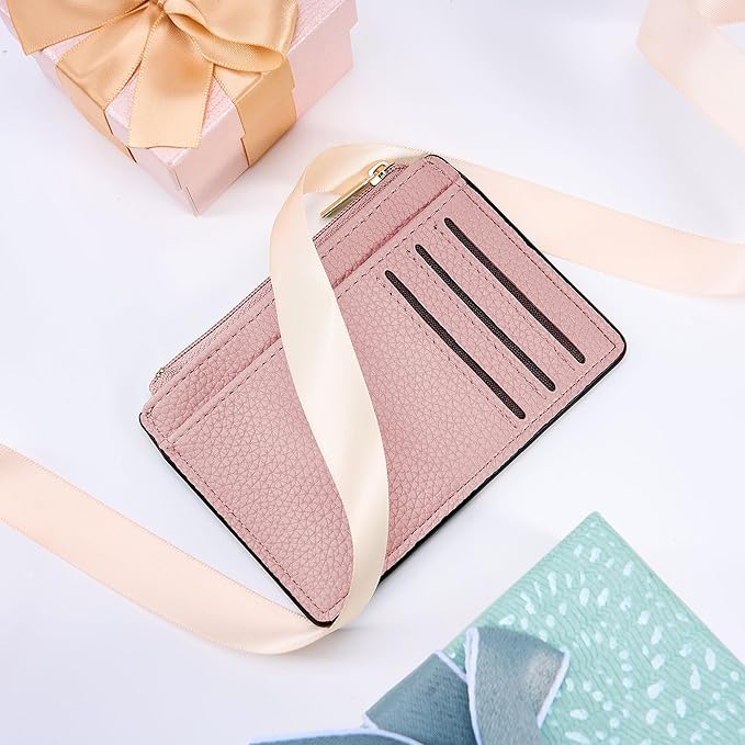 Tipmile Credit Card Holder for Women Slim Minimalist Front Pocket RFID Blocking Wallet Small Compact Card Case with ID Window, Dusty Pink