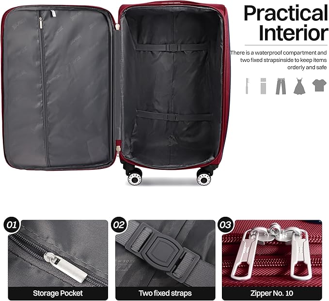 2-Piece Set Front Opening,Softside Luggage Sets w/Double Spinner Wheels Expandable Luggage,Lightweight Travel Luggage Rolling Suitcase w/LOCK(Burgundy-Grey,20in/28in)