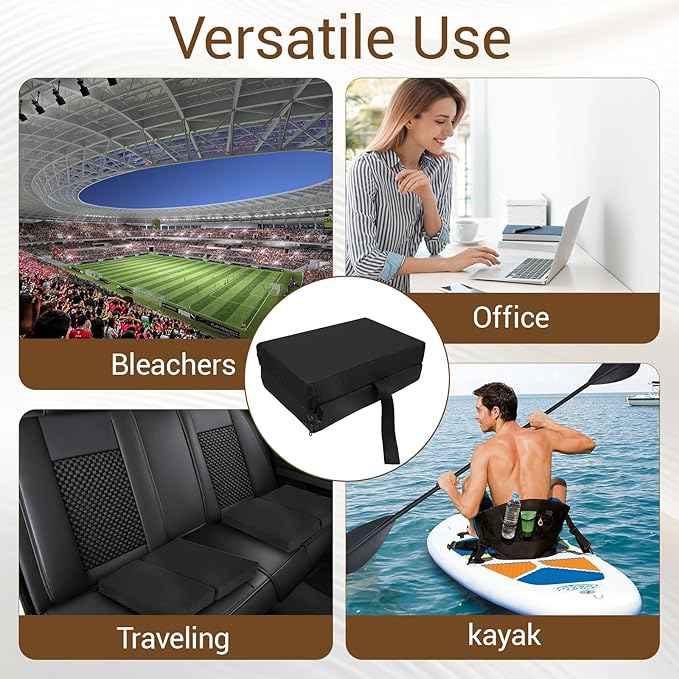 Multi-Functional Stadium Seat Cushions 2 Pack, Waterproof Oxford Filled with High Resilence Sponge, for Any Outdoor Events Use (Black - Foldable)