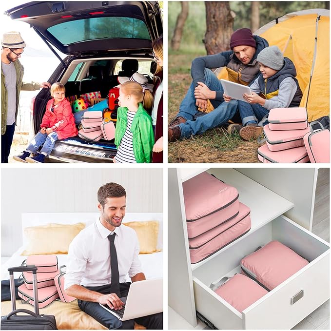 Gonex Compression Packing Cubes, 4pcs Expandable Storage Travel Luggage Bags Organizers (Pink)