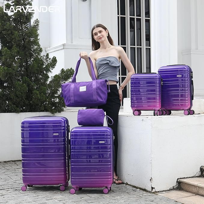 LARVENDER Luggage Sets 6 Piece, Expandable PC+ABS Hardside Multicolor Suitcase Sets with TSA Lock Double Spinner Wheels, Midnight Berry