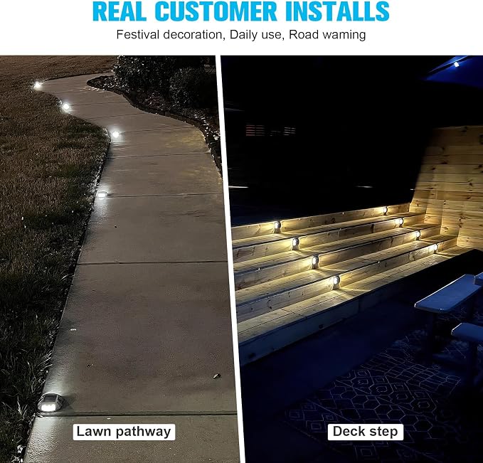 VOLISUN Solar Deck Driveway Dock Lights,Solar Pathway Lights,Blue 4 Pack | Solar Powered LED, IP68 Waterproof Led Outdoor Warning Step Marine Lights for Sidewalk Garden Yard