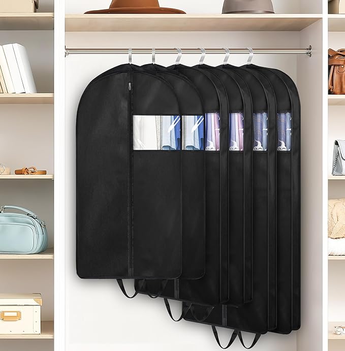 KIMBORA 35" Garment Bags for Hanging Clothes Travel, 4" Gusseted Suit Bags for Closet Storage Mens Garment Protector Cover for Coats, Jackets, Shirts (3 Packs)
