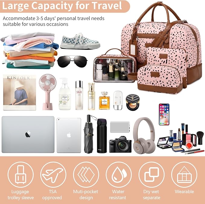 Wogarl Weekender Bags for Women Large Overnight Bag Weekend Travel Duffel Bag Carry on Shoulder with Shoe Compartment Toiletry Bag for Travel Business Gym