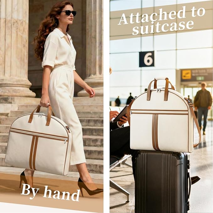 MISSLO Carry on Garment Bags for Travel for Women 56" Foldable Dress Bag with Large Pockets Bag Suit Luggage Garment Bag with Shoulder Strap for Business, Wedding, Hanging Clothes, Beige