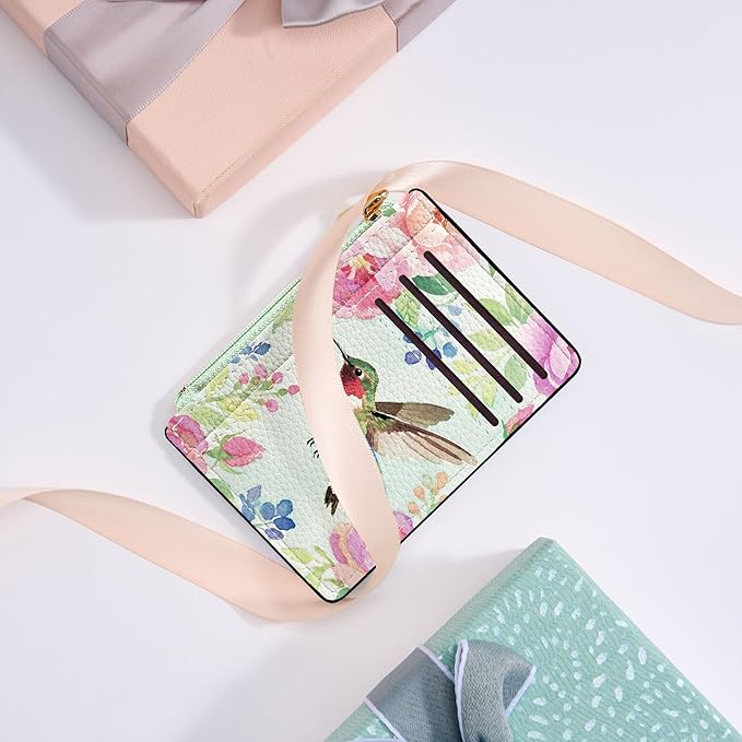 Tipmile Credit Card Holder for Women Slim Minimalist Front Pocket RFID Blocking Wallet Small Compact Card Case with ID Window, Hummingbird