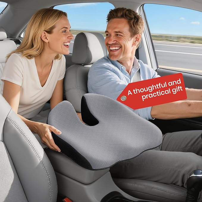 Benazcap Car Seat Cushion - Memory Foam Car Seat Pad - Sciatica & Lower Back Pain Relief - Car Seat Cushions for Driving - Road Trip Essentials for Drivers-Grey