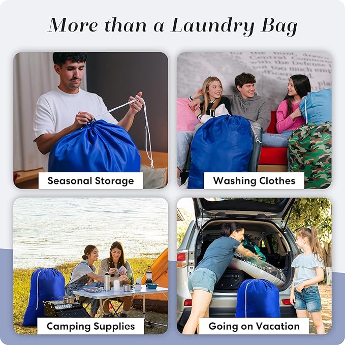 Handy Laundry Extra Large Heavy Duty Laundry Bag – 30" x 40" Durable Nylon, Locking Drawstring Closure, Machine Washable, Fits Laundry Basket, Travel & Dorm Dirty Clothes Organizer, Royal Blue