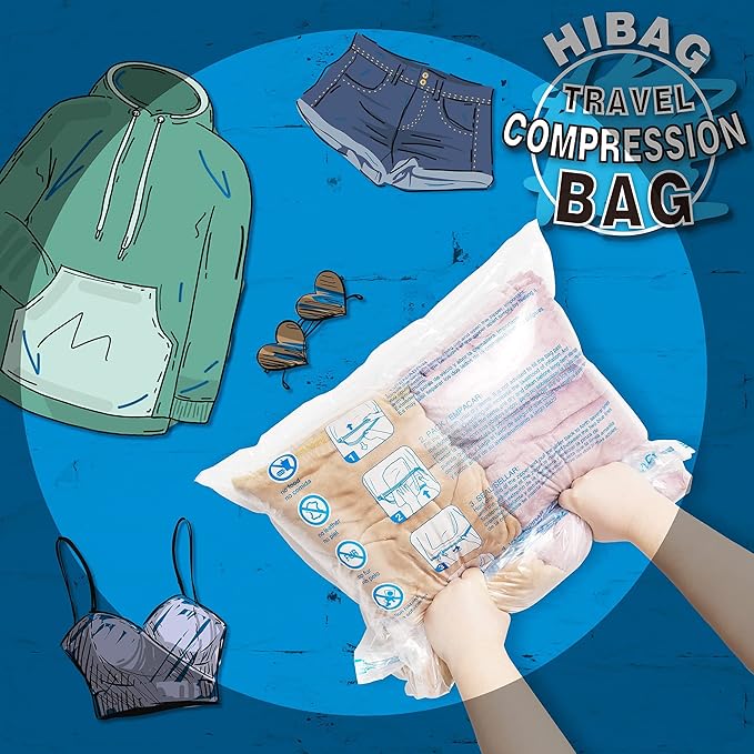 12 Compression Bags for Travel Essentials, Vacuum Packing Space Saver Bags for Cruise Accessories (12-Travel)