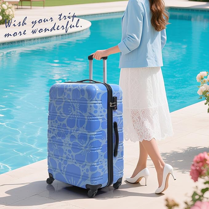 Merax Suitcase Set, Hardshell Luggage Sets 3 Piece with Spinner Wheels, Durable Printing Suitcase with TSA Lock Lightweight 20" 24" 28",Blue