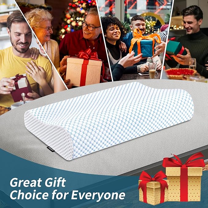 Memory Foam Pillows Neck Pillow for Pain Relief, Ergonomic Cervical Pillow Neck Shoulder Support Bed Pillow for Side Back Stomach Sleeper, Orthopedic Contour Pillow for Sleeping(Blue&White)