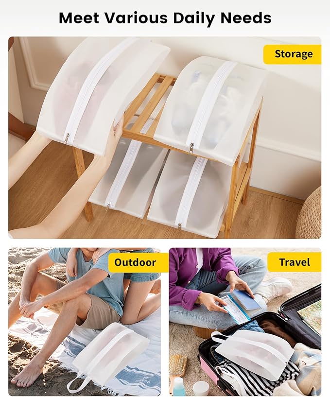 Vorspack Shoe Bags for Travel - 4 Pack Small Transparent Shoe Organizer with Handle Dustproof Shoe Bag Reusable Shoe Storage Bags for Men & Women