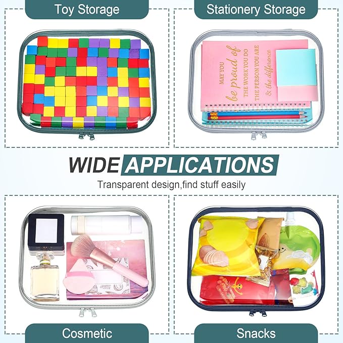 Sanwuta 6 Pcs Clear Hard Zipper Case Plastic Zipper Pouches Transparent Makeup Bag Pencil Case Pouches Toiletry Diaper Bag for Travel Toy Storage Organizer Bins(Blue-green,9.84 x 7.87 x 2 Inch)
