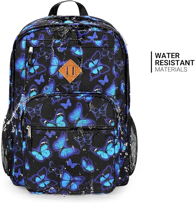ZORFIN 26L Backpack for College, and Travel: Water Resistant Bookbag - Butterfly Black