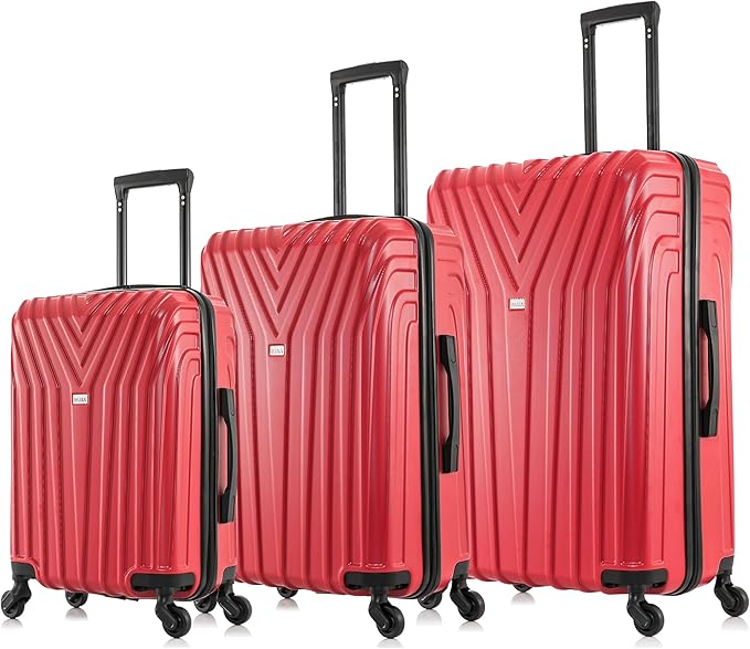 InUSA VASTY Luggage with Spinner Wheels | Durable Lightweight Hardshell SuitcaseTravel Sets with Handle and Trolley | (20in 24in 28in) 3 Piece Luggage Set | Red