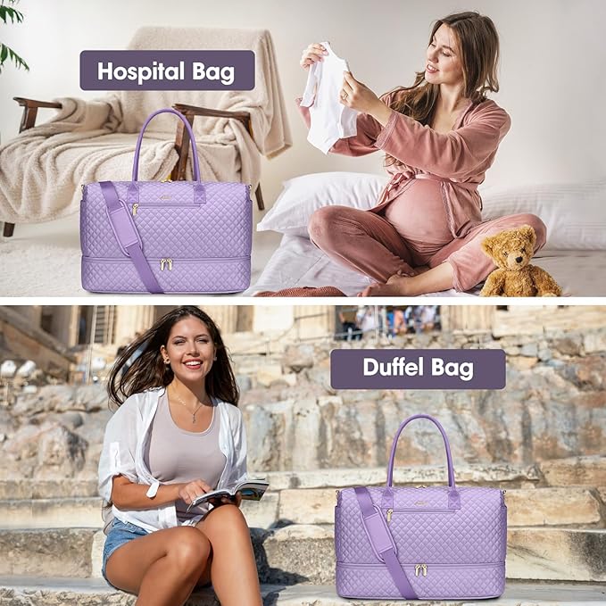 Travel Bag Weekender Bags for Women - Carry on Overnight Bag with Shoe Compartment Duffle Bag with Laptop Pocket Light Purple