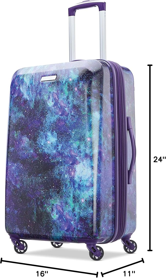 American Tourister Moonlight Hardside Expandable Luggage with Spinner Wheels, Cosmos, Checked-Medium 24-Inch