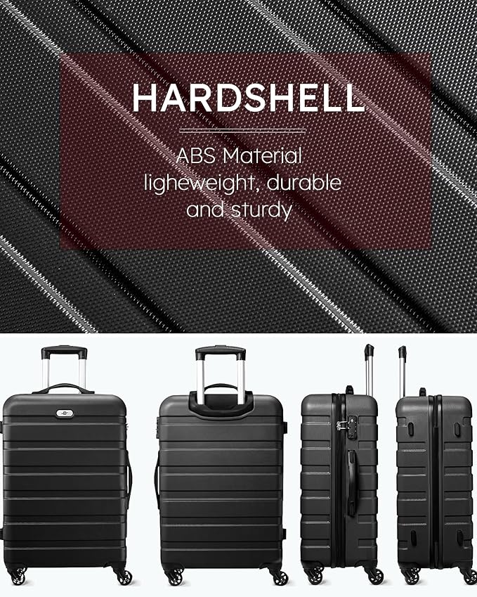 Suitour Luggage Sets 3 piece, Hardside Lightweight Suitcase sets with Spinner Wheels,TSA Lock,20/24/28 inches Travel Luggage Black