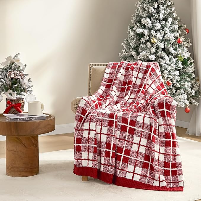 Snuggle Sac Red Checkered Throw Blanket for Couch, Super Soft Cozy Warm Christmas Red Blankets, Reversible Buffalo Plaid Microfiber Throws for Sofa Bed, Red Plaid, 50x60 Inches