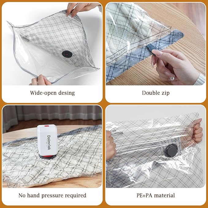 Travel Vacuum Storage Bags with USB Electric Pump, 12 Pack Compression Seal Bags for Luggage and Suitcase, Space Saver for Clothes and Clothing