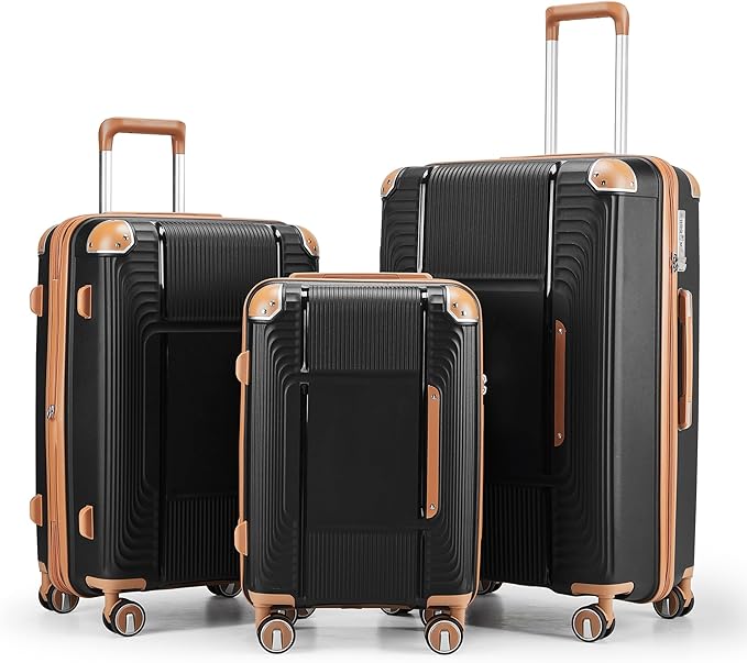 5 Piece Luggage Sets PP Hardshell with Duffel & Toiletry Bag, Carry-on Suitcase Set (20/24/28) with Detachable Spinner Wheels, YKK Zippers & Corner Guards, Lightweight TSA Lock (Black)