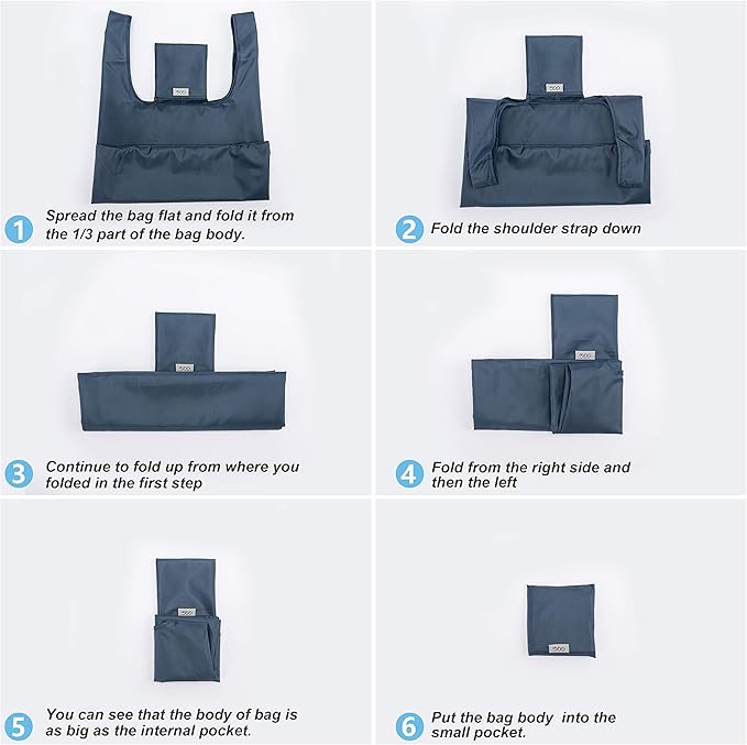 Large Reusable Bags Shopping Washable Foldable 6 Pack Grocery Bags Heavy Duty Lightweight Folding Gift Tote Bags Durable Polyester Black
