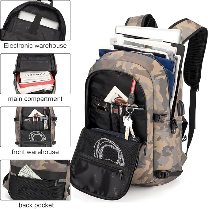 Tzowla Travel Laptop Backpack Water Resistant Anti-Theft Bag with Giant Tumbler Holder Pocket and Lock 15.6 Inch Computer Business Backpacks for Women Men Work College Gift,Casual Daypack(YellowCamo)