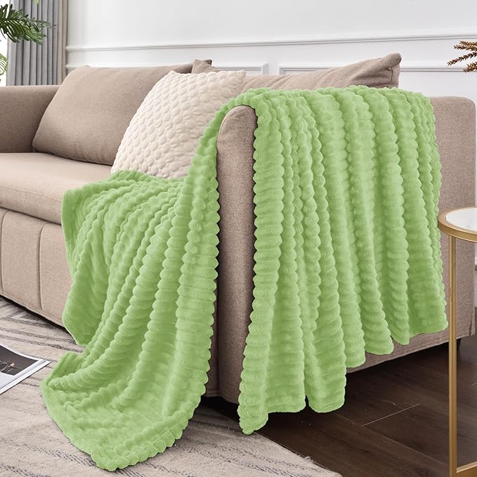 BEDELITE Fleece Blanket Twin Size – 3D Ribbed Jacquard Soft and Warm Decorative Fuzzy Blankets – Cozy, Fluffy, Plush Lightweight Throw Blankets for Couch, Bed, Sofa(Sage Green, 60x80 inches)
