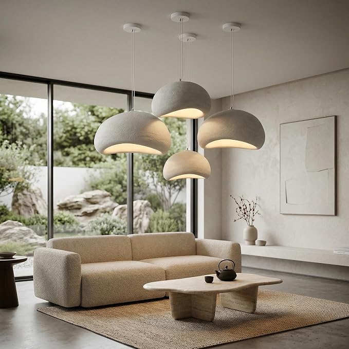JAYMP 40cm Wabi Sabi Pendant Light for Dining Room Kitchen Island Hallway Restaurant Modern Hanging Lamp E26 Base Japanese Style Bird Nest Shape Lighting Fixture (Matte White,B Shape, 40cm/15.7in)