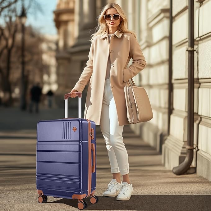 Hoteel Luggage Sets 4 Piece, 4-Year Warranty, Carry-On Luggage with Dual-Spinner Wheels, PC+ABS Hardside Suitcase Set with TSA Lock, Large Checked Travel Suitcases, Dark Blue(16/20/24/28)