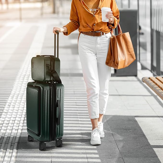 22 Inch Carry On Luggage 22x14x9 Airline Approved, Small Carry On Suitcase, Hard-shell Carry-on Luggage with Wheels, Durable Expandable Emerald Green Luggage Carry-On with Cosmetic Case