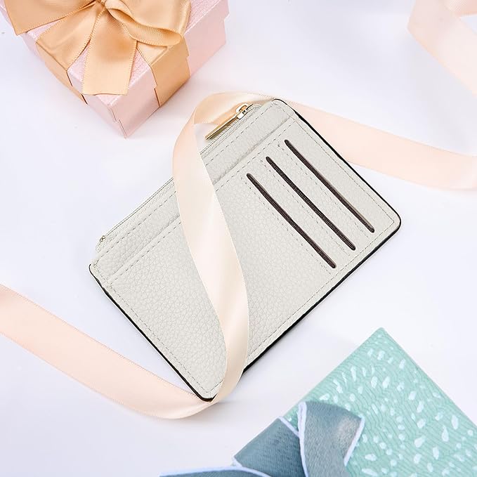 Tipmile Credit Card Holder for Women Slim Minimalist Front Pocket RFID Blocking Wallet Small Compact Card Case with ID Window, Cream White