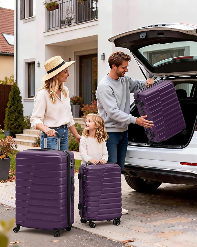 COOLIFE Luggage Expandable Suitcase PC ABS TSA Luggage 3 Piece Set Lock Spinner Carry on (purple, 3 piece set)