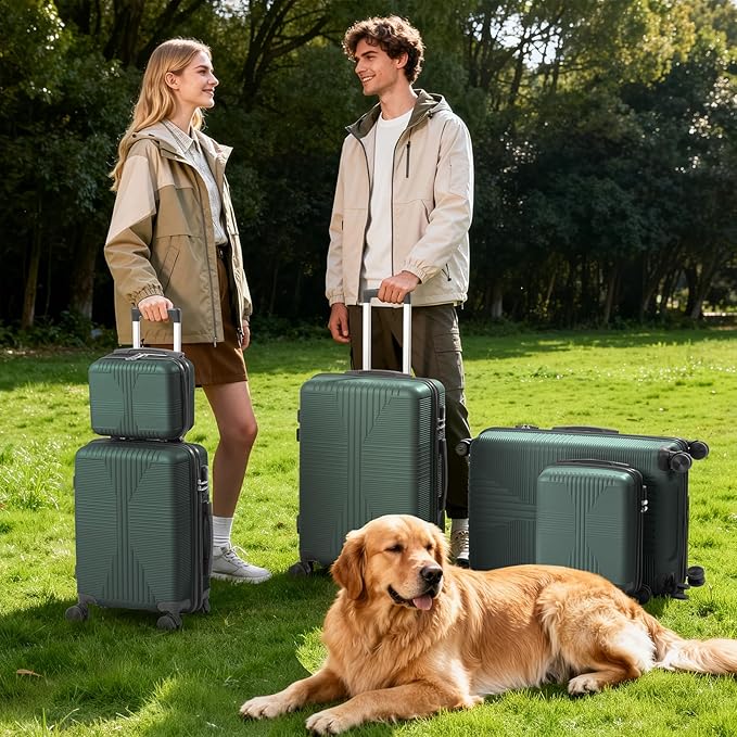 Karl home Luggage Sets 4 Piece, PP Hard Case Suitcase Set with Built-in Lock Spinner Wheels, Lightweight Durable Carry on Luggage for Business Travel - Dark Green (16/20/24/28")