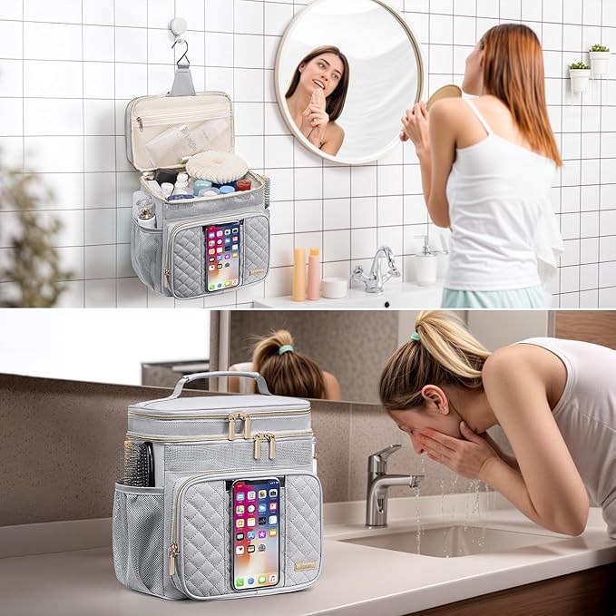 Large Toiletry Bag for Women Men,Bathroom Bag,Water Resistant Shower Bag,Makeup Bag,Portable Shower Caddy for College Dorm,Hanging Travel Toiletry Bag with Transparent Waterproof Phone Pocket