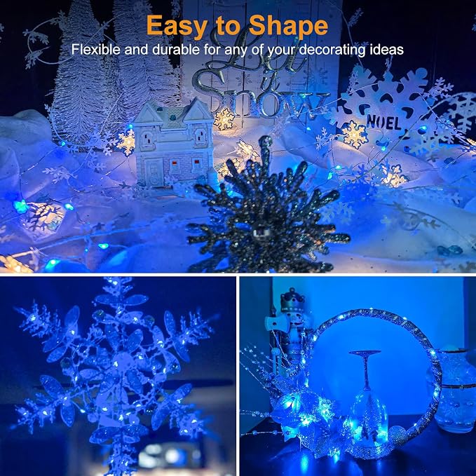 btfarm 12 Pack Fairy Lights Battery Operated Twinkle Lights with 3 Modes | 7Ft 20 Led String Light, Waterproof Mini Silver Wire for Christmas Mason Jars Wedding Table Centerpiece, Blue