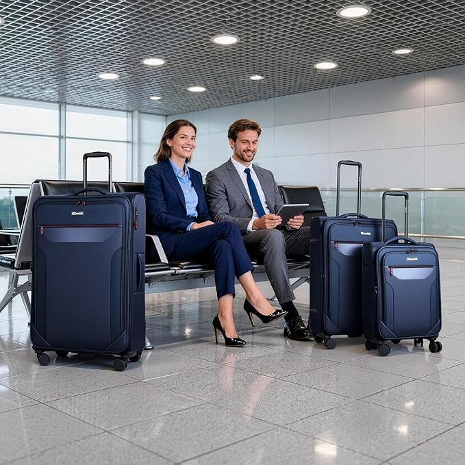 3PCS Set Softside Luggage Sets w/ Spinner Wheels,Expandable 20% Suitcase Upright Spinner Softshell w/TSA LOCK, Lightweight Durable Rolling Travel Luggage Set for Men/Women(Navy,22in/28in/32in)