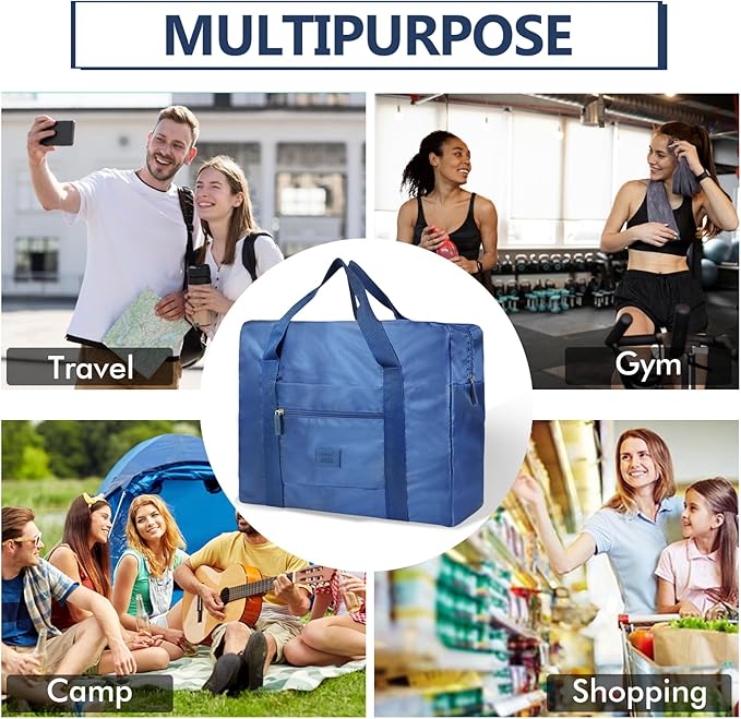 INVODA Travel Bag Lightweight Foldable Travel Duffel Bag Waterproof Sports Gym Bag Tote Carry On Luggage Bag Weekender Overnight Bag (Green+Blue)