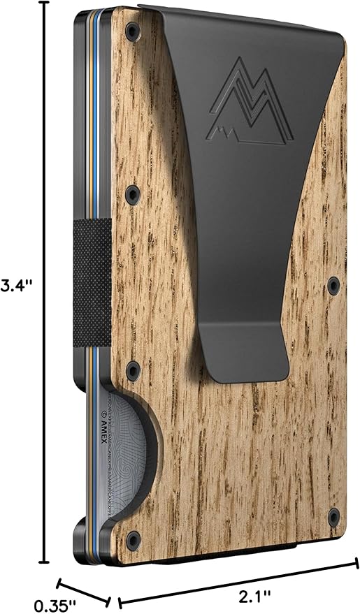 Mountain Voyage Minimalist Wallet for Men & Women - Slim RFID Wallet, Scratch Resistant, Credit Card Holder & Money Clip, Easily Removable Money & Cards, Mens & Womens Wallets (Beech Wood Carbon)