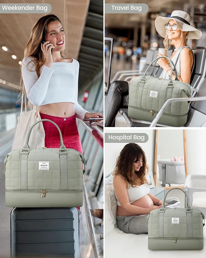 LOVEVOOK Travel Duffle Bag with Shoe Compartments - Carry on Overnight Bag & Weekender Bags for Women, Yoga Gym Bag with Wet Pocket, 2Pcs Set