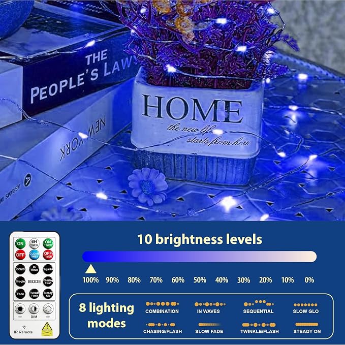 HXWEIYE 6 Pack Rechargeable Fairy Lights with Remote, 7ft 20LED | Battery Operated, 8 Modes & DIY Timer, Mini Twinkle String Light for Mason Jar Wedding Table Wreath Christmas,Blue