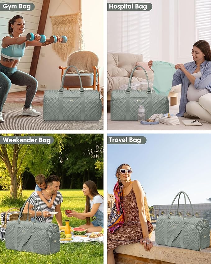 Women Weekender Travel Duffle Bag: Travel Duffel Overnight Bags with Shoe Compartment Large Carry on Tote with Toiletry Bag Weekend Traveling Yoga Gym Hospital Bag for Women with Wet Pocket Green